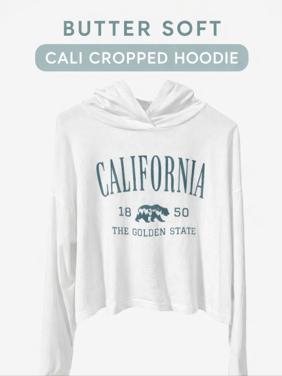 Butter by good hYOUman Tops - Butter by good hYOUman California Cropped Hoodie NWT S White Graphic Sweatshirt